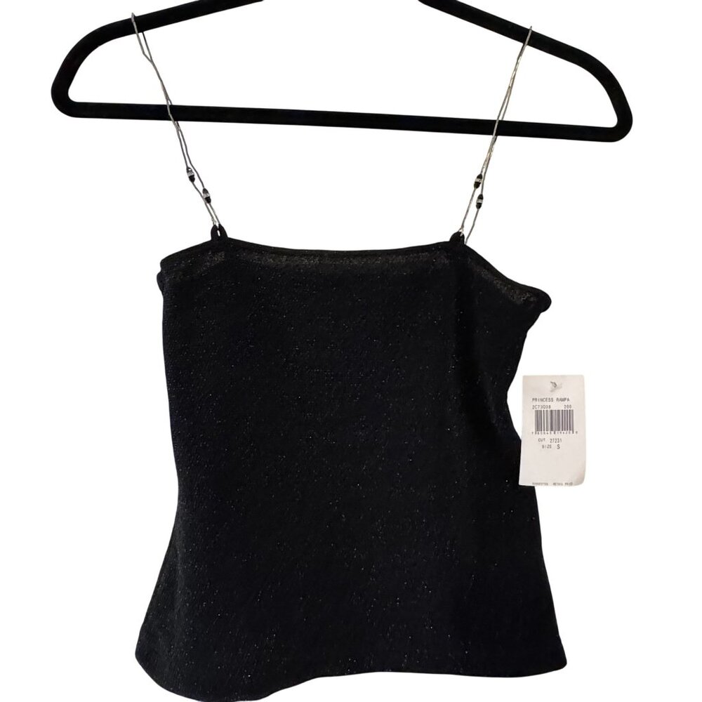 Vintage Rampage Womens Black Lurex Beaded Strap Y2K Party Cami Top Size S